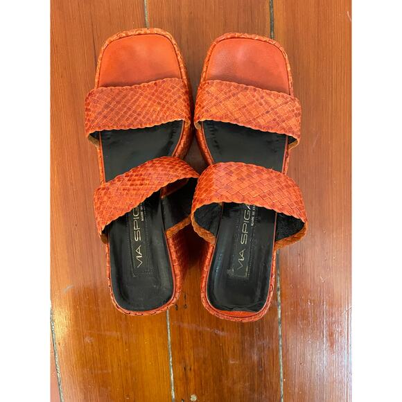 Via Spiga Made in Italy Orange Snakeskin Platform Wedge Sandals Size 8M Y2K - Picture 6 of 7
